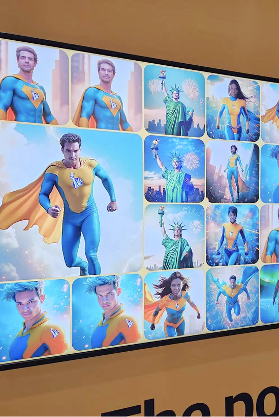 Superhero-themed social wall grid