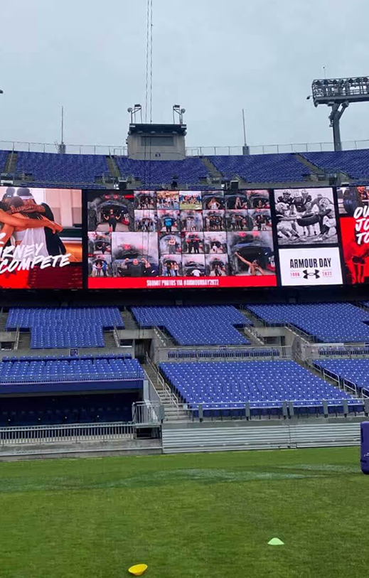 Social Wall on the jumbotron at Baltimore Ravens Stadium for Under Armour