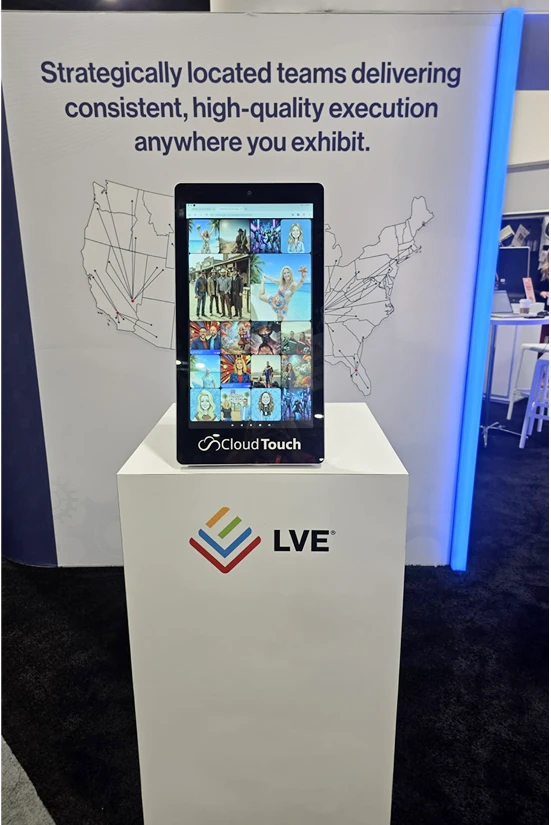 Tablet photo booth on a branded stand