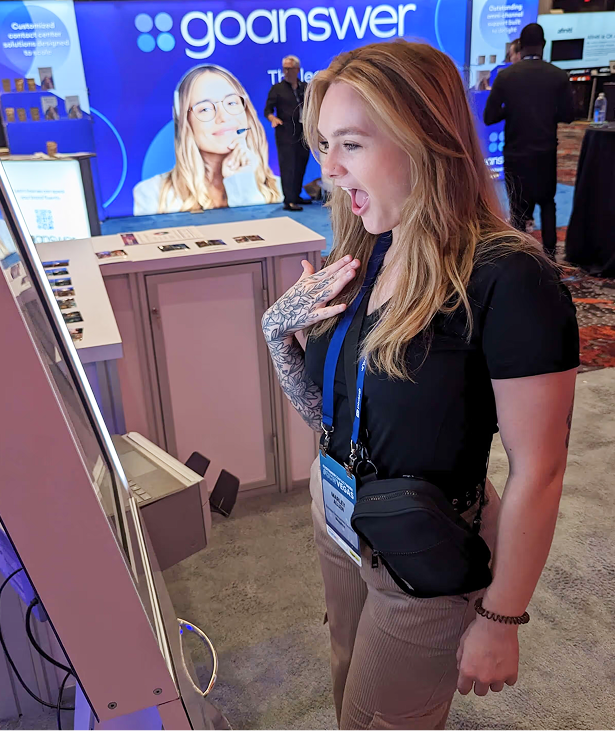 Guest using a Keshot kiosk at an event
